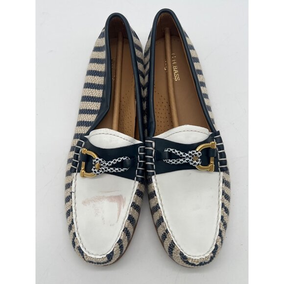 G.H. Bass Weejuns Womens Size 9 Loafers Blue & White Striped Woven With Gold Har - Picture 5 of 11